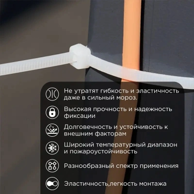 Стяжка пластиковая Rexant 87-0250 250x3.6мм (упак:100шт) нейлон внешний (-60/+85) белый