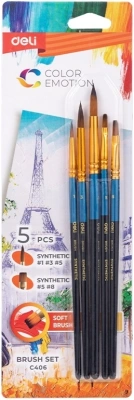 Набор кистей Deli EC406 синтетика (наб.5шт) синт.кругл.№1,3,5/синт.плос.№5,8