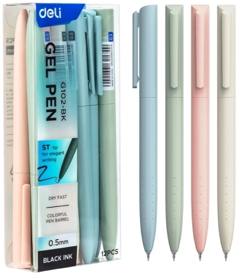 Ручка гелев. автоматическая Deli EG102-BK ассорти d=0.5мм черн. черн. карт.уп.