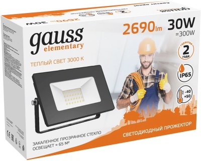 Прожектор уличный Gauss Elementary 613527130 светодиодный 30Втчерный