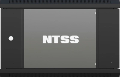 Шкаф коммутационный NTSS NTSS-W6U6045GS-BL настенный 6U 570x450мм пер.дв.стекл 60кг черный 350мм 18кг 220град. 370мм IP20 сталь
