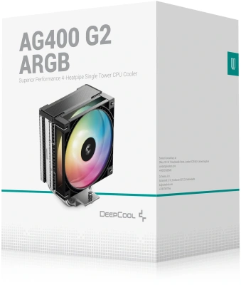 Устройство охлаждения(кулер) Deepcool AG400 G2 ARGB Soc-AM5/AM4/1200/1700/1851 серебристый/черный 4-pin 30.93dB Al+Cu 230W 641gr Ret (R-AG400-BKAMMG2-G)