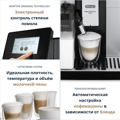 Кофемашина Delonghi Primadonna Soul ECAM610.74.MB 1450Вт черный/серебристый