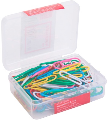 Скрепки Deli E0024 пластиковая оболочка 29мм ассорти (упак.:100шт) пластиковая коробка