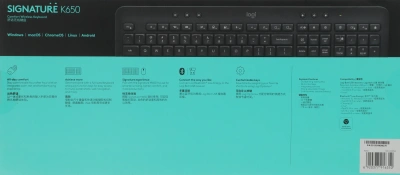 Клавиатура Logitech K650 черный USB беспроводная BT/Radio Multimedia (подставка для запястий) (920-010954)