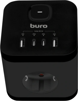 Сетевой разветвитель Buro BU-PW3UC-Plus-B (3 розетки) черный (коробка)