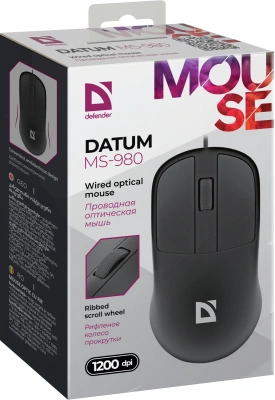 Мышь Defender Datum MS-980 черный оптическая 1200dpi USB для ноутбука 2but (52981)
