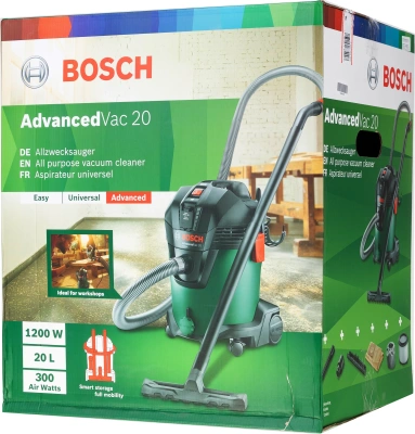 Строительный пылесос Bosch AdvancedVac20 1200Вт (уборка: сухая/влажная/выдув) зеленый