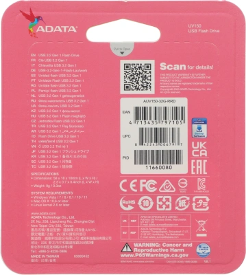 Флеш Диск A-Data 32Gb DashDrive UV150 AUV150-32G-RRD USB3.0 красный
