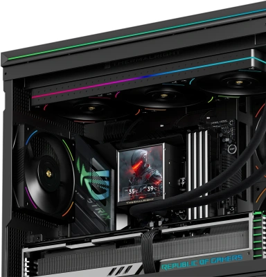 Система водяного охлаждения Thermalright Peerless Vision 360 UB ARGB Soc-AM5/AM4/1200/1700/1851 черный 4-pin 27dB Al LCD Ret (P-VISION-UB-360-BL-ARGB)