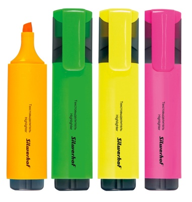 Набор текстовыделителей Silwerhof Blaze 108036-00 скошенный пиш. наконечник 1-5мм 4цв. пакет с европодвесом