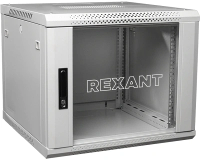 Шкаф коммутационный Rexant (04-0966-111) настенный 9U 600x600мм пер.дв.стекл 60кг серый 510мм 230град. 501мм сталь