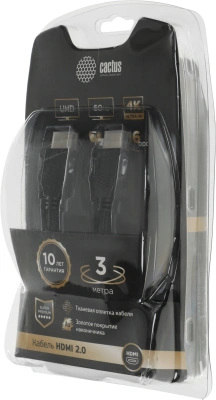 Кабель аудио-видео Cactus CS-HDMI.2-3 HDMI (m)/HDMI (m) 3м. позолоч.конт. черный