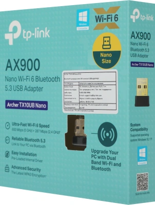 Сетевой адаптер Wi-Fi + Bluetooth TP-Link Archer TX10UB Nano AX900 USB 2.0 (ант.внутр.)