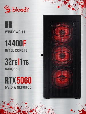 ПК Bloody BD-PC CB76T2 TWR i5 14400F (2.5) 32Gb SSD1Tb RTX5060 8Gb Windows 11 Home 64 2.5xGbitEth 650W черный (RUS) (2141962)