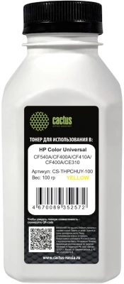 Тонер Cactus CS-THPCHUY-100 желтый флакон 100гр. для принтера HP Color Universal CF540A/CF400A/CF410A/CF400A/CE310