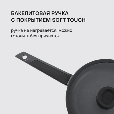 Сковорода Rondell Kontur RDA-1486 круглая 24см покрытие: Xylan Plus ручка несъемная (с крышкой) графитовый