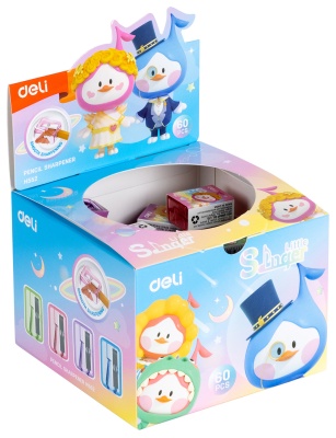 Точилка для карандашей ручная Deli EH552 Little Singer 1 отверстие пластик ассорти коробка