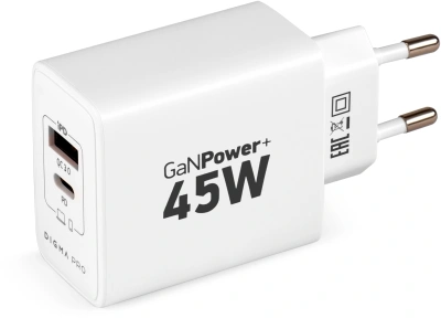 Сетевое зар./устр. Digma Pro DPW4A 45W 3A (PD+QC) USB-C/USB-A универсальное белый (DPW4A5GX11WH)