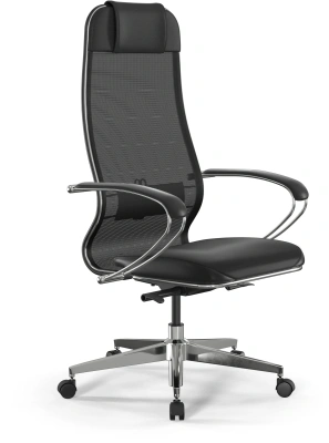 Кресло Метта ErgoLife Comfort черный сиденье черный сет./экокожа с подголов. крестов. сталь хром