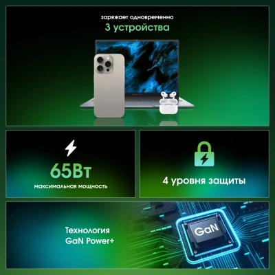 Сетевое зар./устр. Digma Pro DPW6B 65W 3.25A (PD+QC) 2хUSB-C/USB-A универсальное белый (DPW6B5GX12WH)