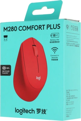 Мышь Logitech M280 красный оптическая 1000dpi беспров. USB 2but (910-004308)