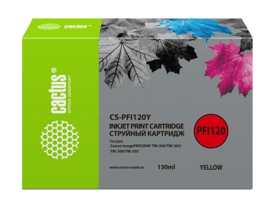 Картридж струйный Cactus CS-PFI120Y PFI-120 Y желт.пигм. (130мл) для Canon imagePROGRAF TM-200/TM-205/TM-300/TM-305 с чипом