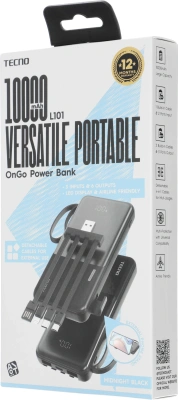 Мобильный аккумулятор Tecno OnGO L101 10000mAh 12W 2.4A 2xUSB-A/USB-C черный
