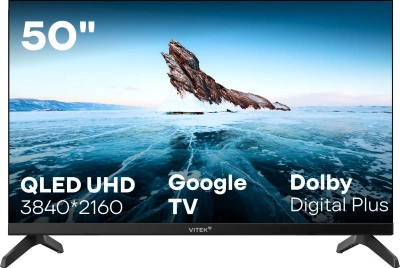 Телевизор QLED Vitek 50" VT-50QUBS500 Google TV Frameless черный 4K Ultra HD 60Hz MEMC DVB-T DVB-T2 DVB-C DVB-C2 DVB-S DVB-S2 USB WiFi Smart TV