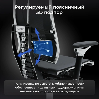 Кресло руководителя эргономичное Метта Yoga Spine Triumph L2 (M06) черный сиденье черный сет./экокожа с подголов. крестов.5-луч. металл хром