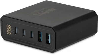 Настольное зар./устр. Digma Pro DPW10A 140W 5A (PD+QC) 3хUSB-C/2xUSB-A универсальное черный (DPW1A4G024BK)