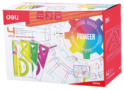 Набор линеек Deli EG00402 Pioneer пластик дл.20см ассорти флуорисцентный компл.:лин.20см/треуг.2шт/трансп. пластиковый пакет с европодв.