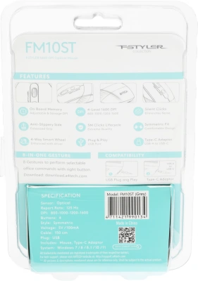 Мышь A4Tech Fstyler FM10ST серый/черный оптическая 1600dpi silent USB для ноутбука 3but (FM10ST GREY)