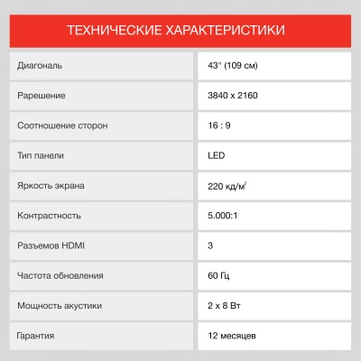 Телевизор LED Starwind 43" SW-LED43UG400 Яндекс.ТВ стальной 4K Ultra HD 60Hz DVB-T DVB-T2 DVB-C DVB-S DVB-S2 USB WiFi Smart TV