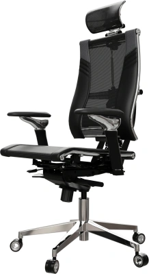Кресло руководителя эргономичное Метта Yoga Spine Triumph L2 (M06) черный сиденье черный сет./экокожа с подголов. крестов.5-луч. металл хром