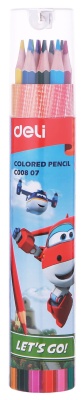 Карандаши цв. Deli EC00807 Super Wings шестигран. тополь 12цв. туба пл.