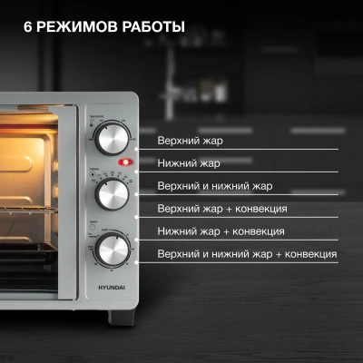 Мини-печь Hyundai MIO-HY077 30л. 1500Вт серебристый