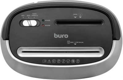 Шредер Buro Office BU-S1201 черный/серебристый с автоподачей (секр.P-4) фрагменты 12лист. 25лтр. скрепки скобы пл.карты CD