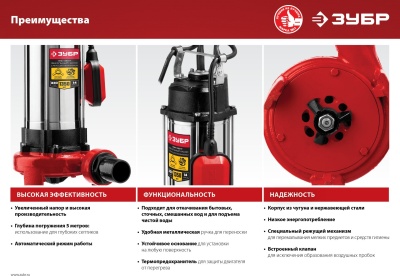 Насос фекальный Зубр Мастер НПФ-1350-Р 1350Вт 19800л/час центробежный