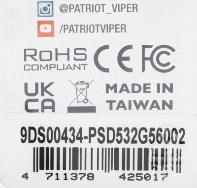 Память DDR5 32GB 5600MHz Patriot PSD532G56002 Signature RTL PC5-44800 CL46 DIMM UDIMM 288-pin 1.1В dual rank Ret