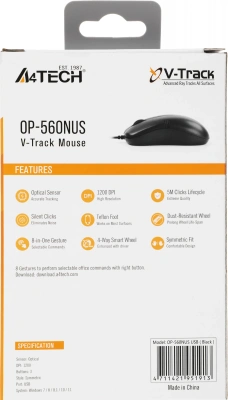 Мышь A4Tech OP-560NUS черный оптическая 1200dpi silent USB 2but