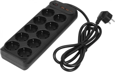 Сетевой фильтр Powercom SP-10 USB2A1СB 1.8м 1.8м (10 розеток) черный (коробка)