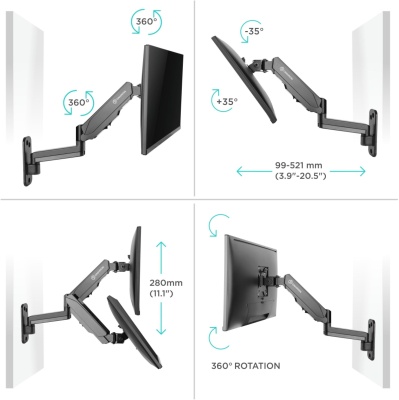 Кронштейн для телевизора Onkron G150 черный 13"-34" макс.8кг настенный поворот и наклон верт.перемещ.