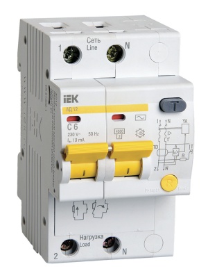 Выключатель автом. дифф. тока IEK MAD10-2-006-C-010 АД12 6A тип C 4.5kA 10мА AC 2П 230В 3мод белый (упак.:1шт)