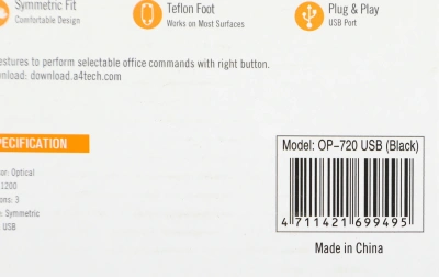 Мышь A4Tech OP-720 черный оптическая 1200dpi USB 3but (OP-720 USB (BLACK))