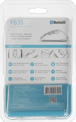 Мышь A4Tech Fstyler FB35 серый оптическая 2000dpi беспров. BT/Radio USB для ноутбука 6but (FB35 SMOKY GREY)