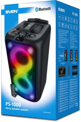 Колонка порт. Sven PS-1000 черный 160W 1.0 BT/3.5Jack 10м 8000mAh (SV-022686)