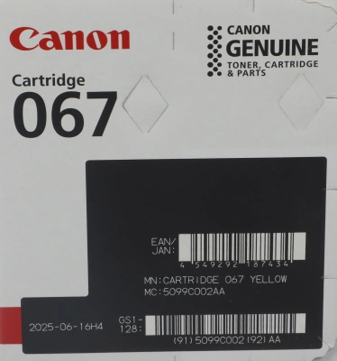 Картридж лазерный Canon 067Y 5099C002 желтый бар.в компл. (1250стр.) для Canon LBP631/633/MF651/655/657
