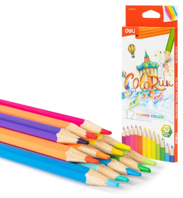 Карандаши цв. Deli EC128-12 ColoRun шестигран. дерево 12цв. коробка/европод. (12шт)
