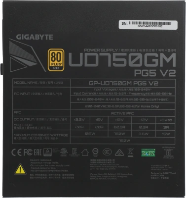 Блок питания Gigabyte ATX 750W GP-UD750GM PG5 V2 80+ gold (20+4pin) APFC 120mm fan 8xSATA Cab Manag RTL